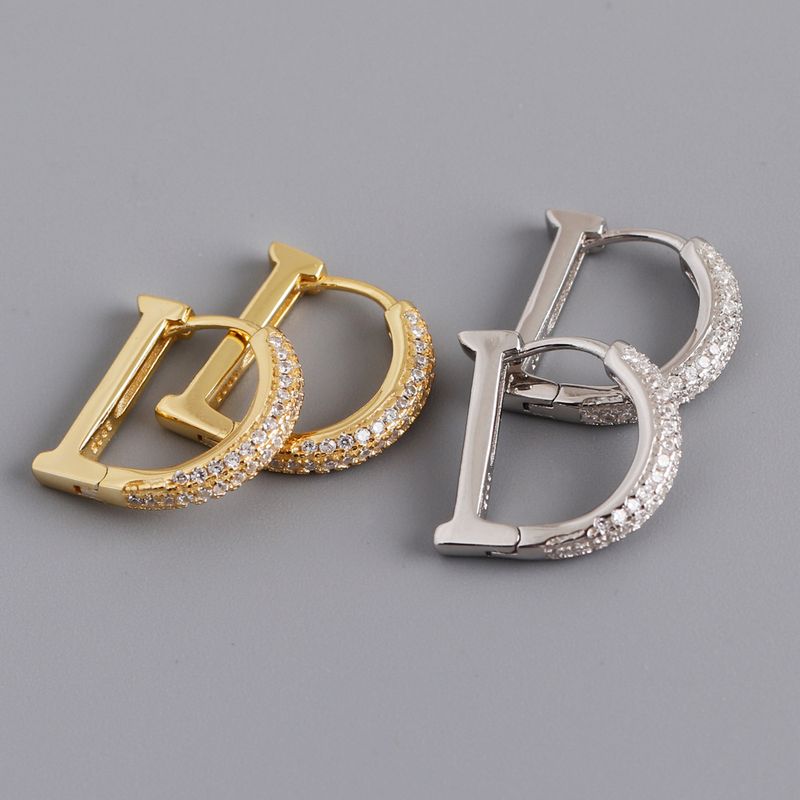 1 Pair Ig Style Letter Sterling Silver Zircon Earrings