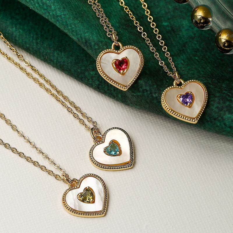 Einfacher Stil Pendeln Herzform Kupfer Überzug Inlay Hülse Zirkon 18 Karat Vergoldet Halskette Mit Anhänger