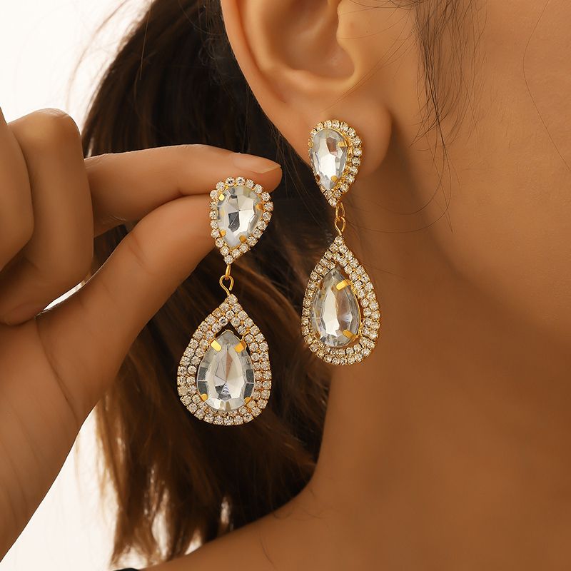 Simple Style Water Droplets Alloy Inlay Zircon Women's Drop Earrings