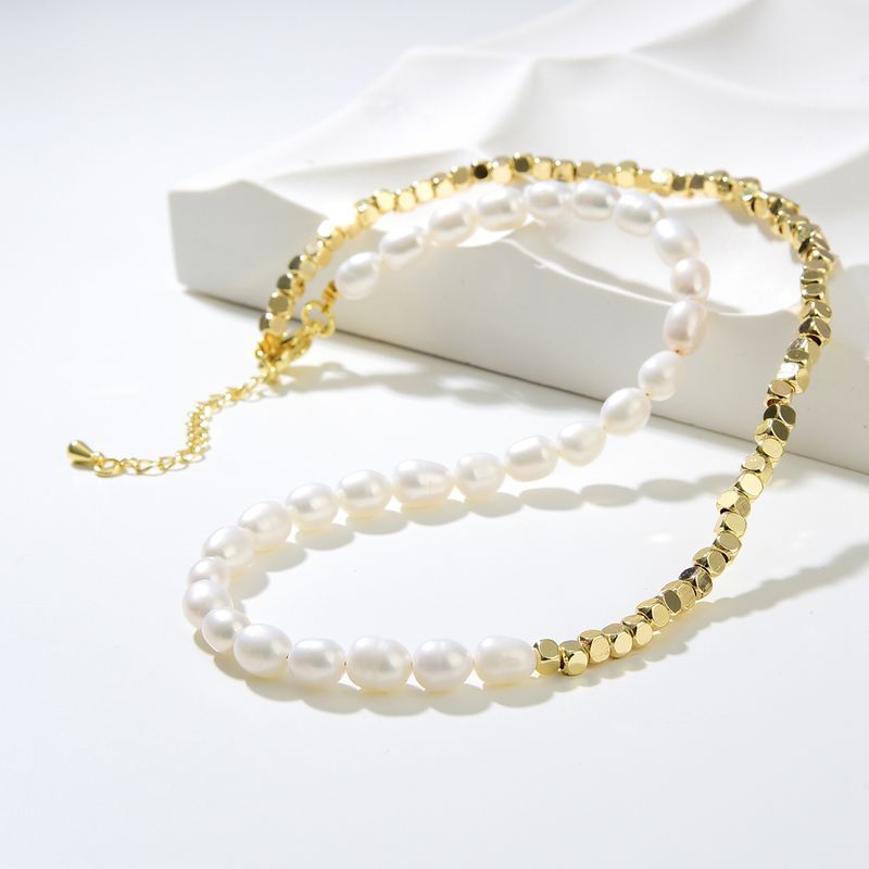 Elegant Vintage Style Geometric Freshwater Pearl Copper Plating Gold Plated Necklace