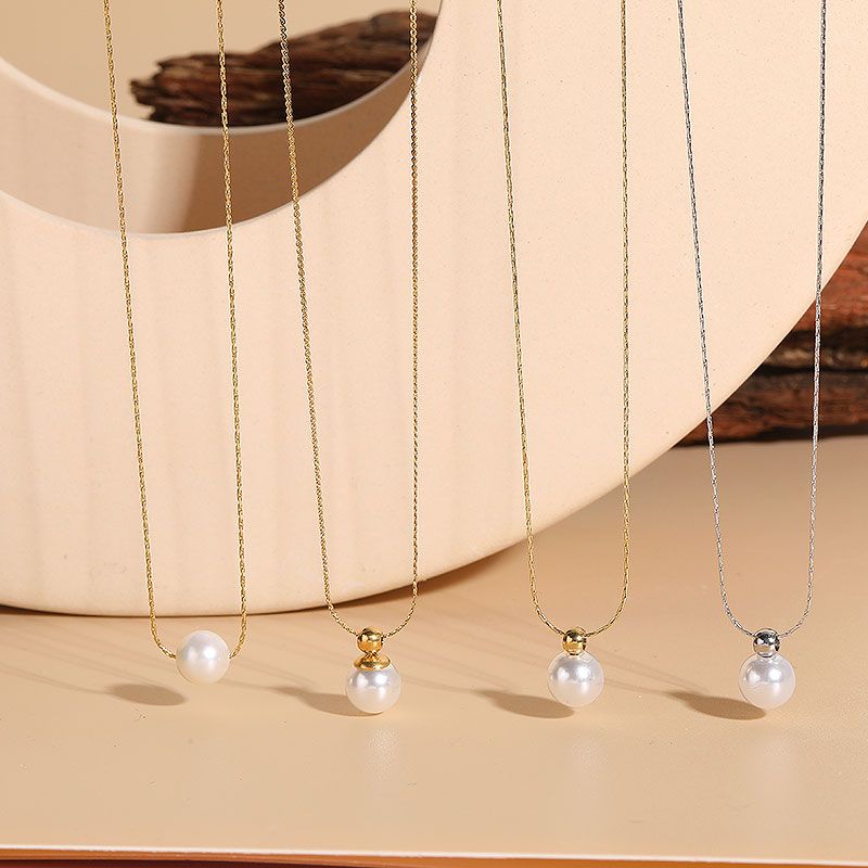 Wholesale Elegant Luxurious Classic Style Solid Color 304 Stainless Steel ABS Pearl Plating Inlay Artificial Pearls Freshwater Pearl Pendant Necklace