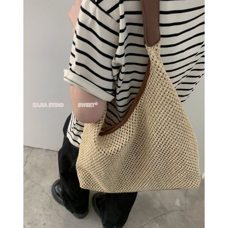 Women's Large Spring&summer Straw Solid Color Basic Vacation Square Magnetic Buckle Straw Bag