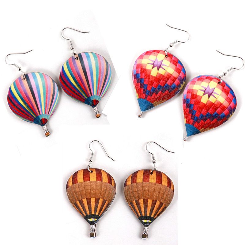 Simple Style Commute Hot Air Balloon Wood Printing Women's Drop Earrings