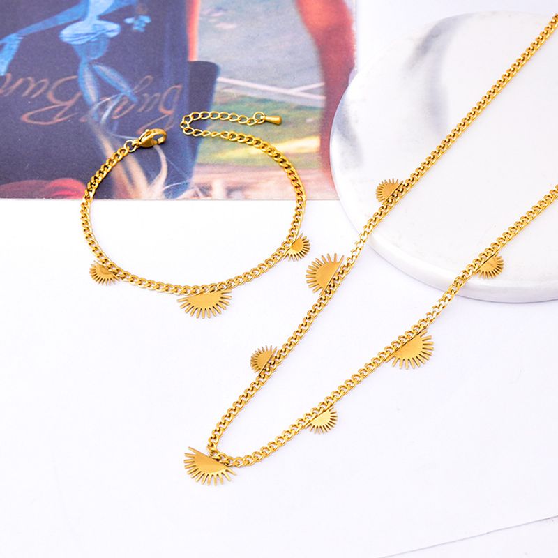 Edelstahl 304 18 Karat Vergoldet Einfacher Stil Irregulär Überzug Sonne Armbänder Halskette