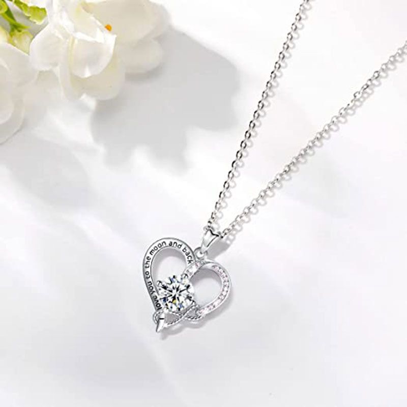 Mama Heart Shape Copper Inlay Zircon Pendant Necklace