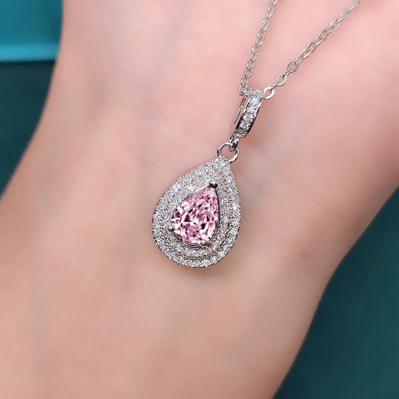 Elegant Water Droplets Copper Inlay Zircon Pendant Necklace