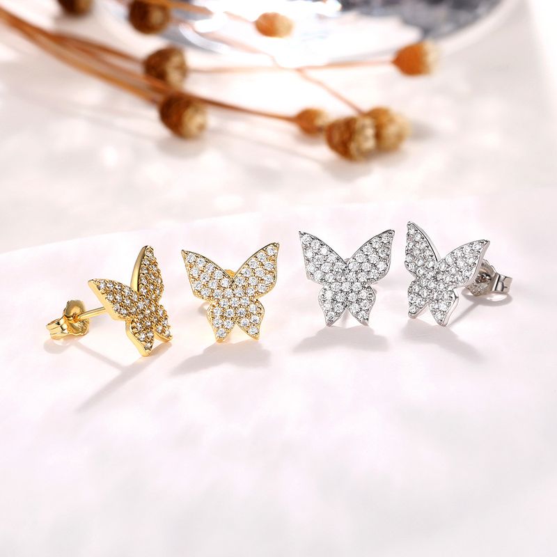 1 Paar Elegant Schmetterling Kupfer Inlay Zirkon Ohrringe