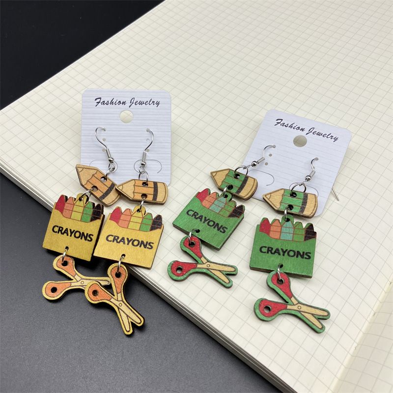 Sweet Letter Wood Stoving Varnish Women's Drop Earrings