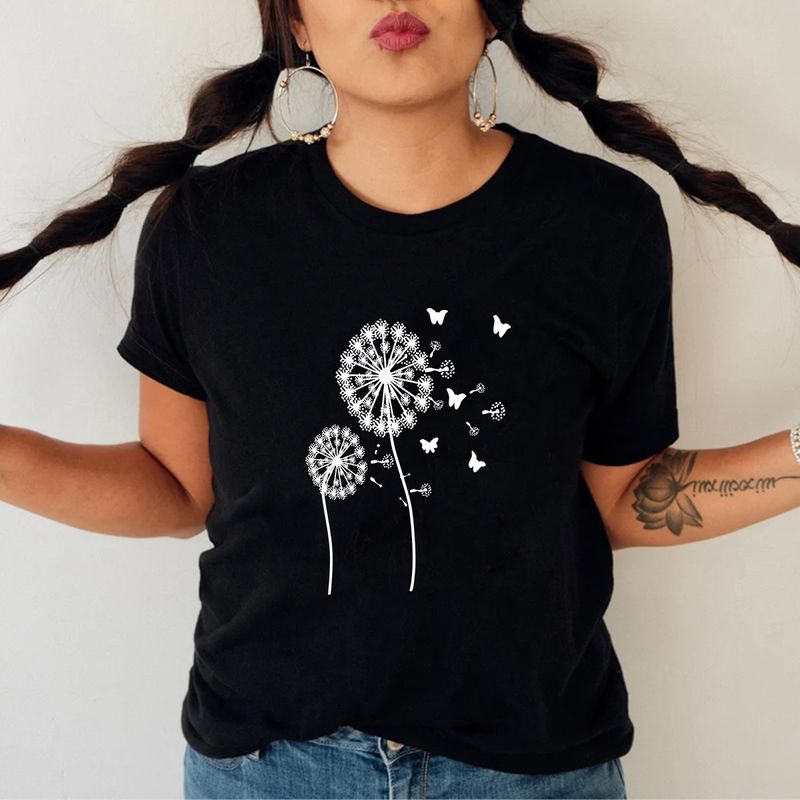 Women's T-shirt Short Sleeve T-shirts Printing Casual Simple Style Dandelion