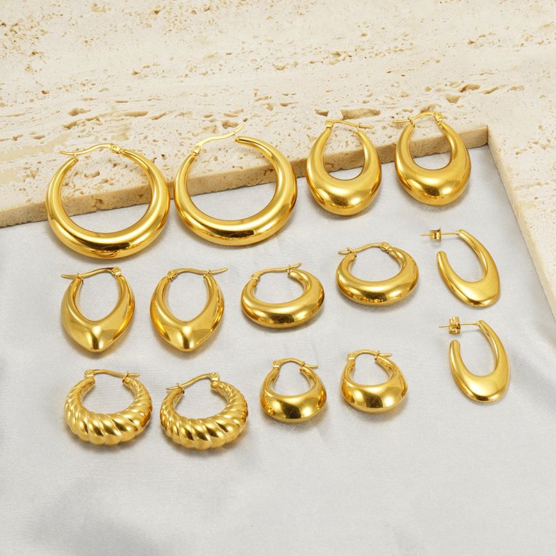 1 Par Retro Color Sólido Enchapado Acero Inoxidable 304 Chapados en oro de 18k Aretes