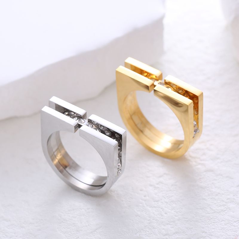 304 Stainless Steel 18K Gold Plated Simple Style Commute Plating Inlay Solid Color Rhinestones Rings