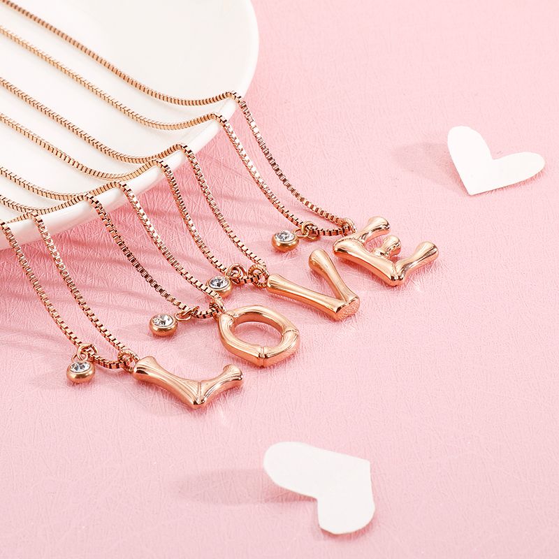 Titanium Steel Rose Gold Plated Simple Style Patchwork Letter Pendant Necklace