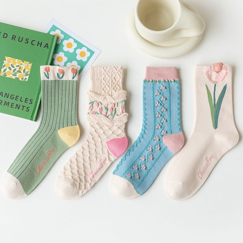 Femmes Sucré Fleur Coton Crew Socks Une Paire