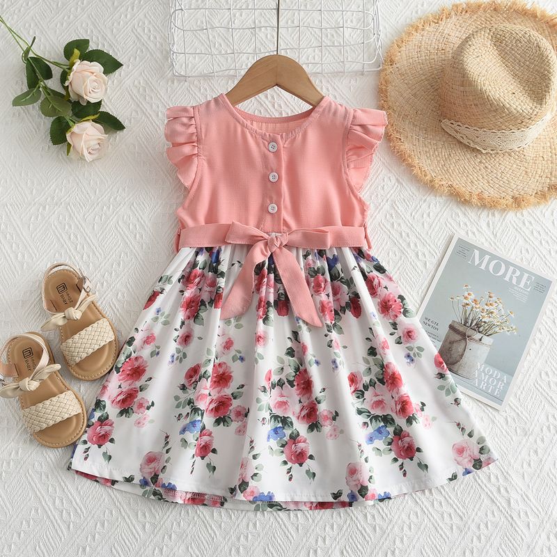 Casual Lindo Flor Labor De Retazos Algodón Vestidos Para Niñas