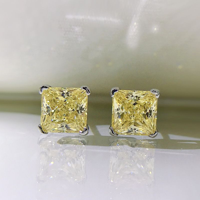 1 Paire Style Simple Carré Argent Sterling Incruster Diamant À Haute Teneur En Carbone Boucles D'oreilles