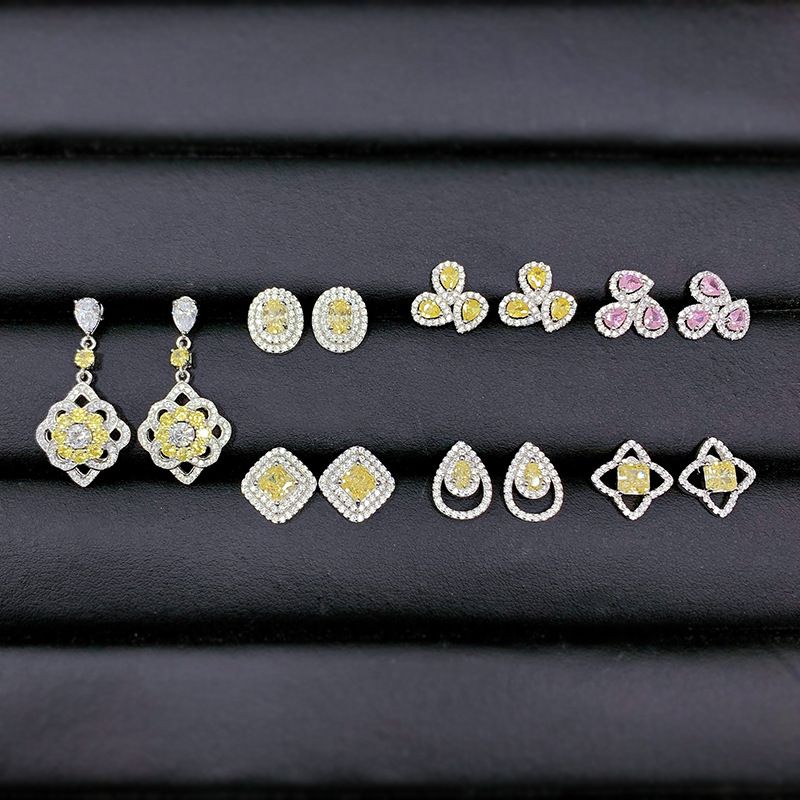 1 Paire Glamour Luxueux Carré Les Gouttelettes D'eau Fleur Argent Sterling Incruster Zircon Des Boucles D'oreilles