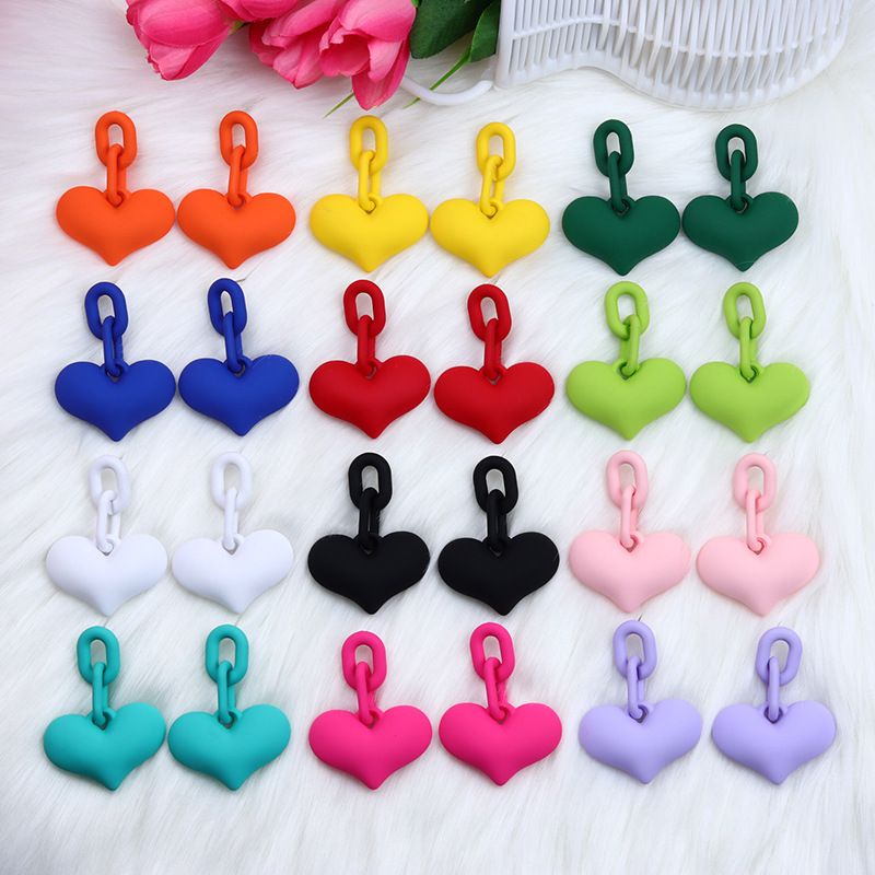 Sweet Heart Shape Solid Color Arylic Spray Paint Women's Drop Earrings