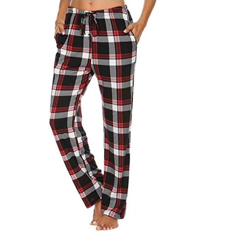 Women's Casual Plaid Cotton Blend Polyester Printing Straight Pants