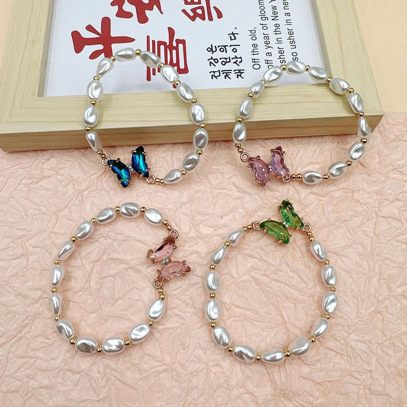 Sucré Papillon Perle Artificielle Incruster Cristal Artificiel Femmes Bracelets