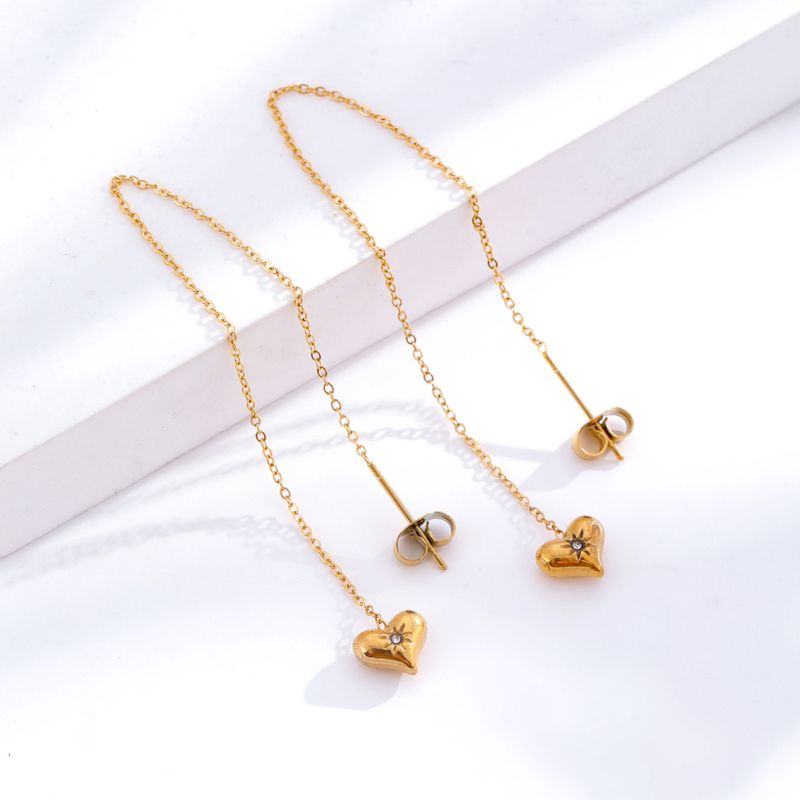 1 Pair Sweet Heart Shape Plating Inlay 304 Stainless Steel Rhinestones 18K Gold Plated Ear Line