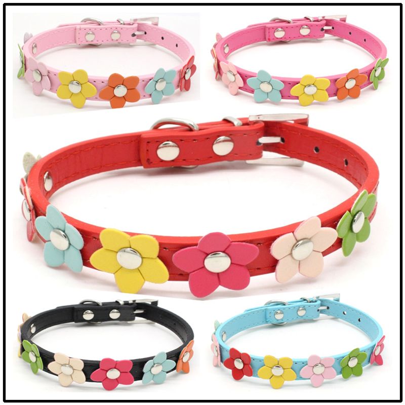 Pu Pet Collar Colorful Flowers Dog Traction Rope A Row Of Small Flower Dog Collar Pet Supplies Wholesale Dog Leash Foreign Trade