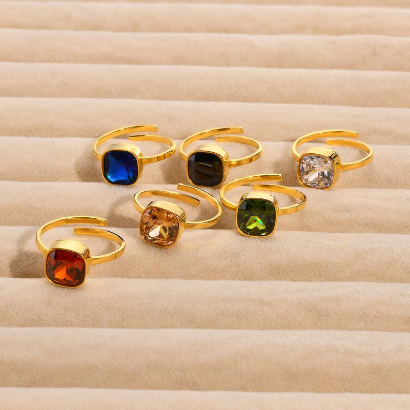 201 Stainless Steel 18K Gold Plated IG Style Vintage Style French Style Plating Inlay Square Zircon Open Ring