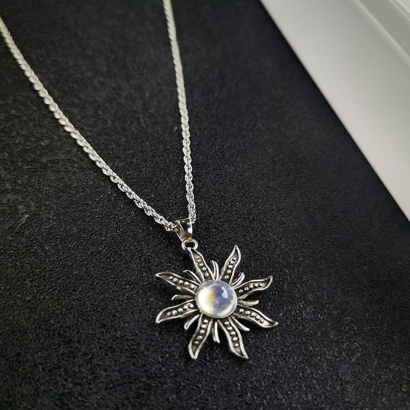 Ethnic Style Bohemian Sun Flower Alloy Plating Inlay Artificial Gemstones Women's Pendant Necklace