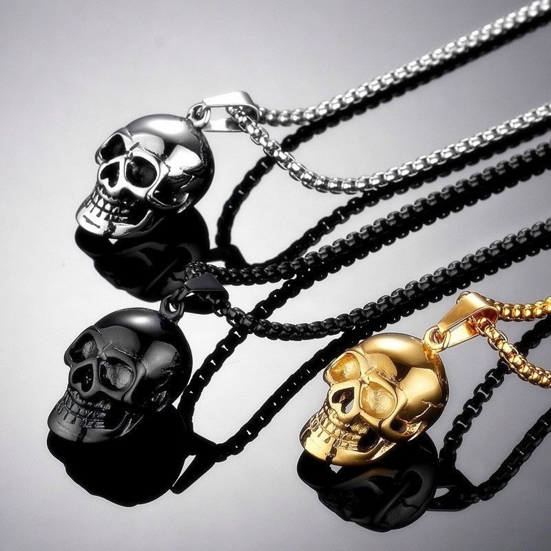 Hip-Hop Punk Streetwear Skull Stainless Steel Alloy Iron Plating Men'S Pendant Necklace