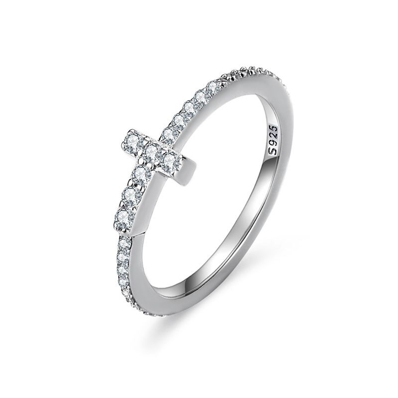 Elegant Glam Cross Sterling Silver Gra Inlay Moissanite Rings