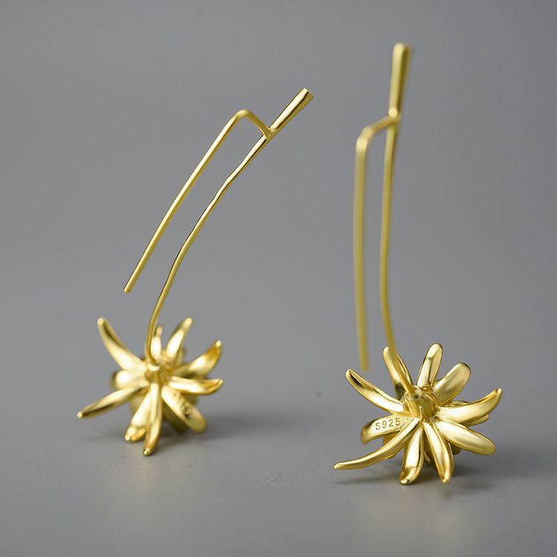 1 Pair Chinoiserie Elegant Classical Flower Plating Sterling Silver Drop Earrings