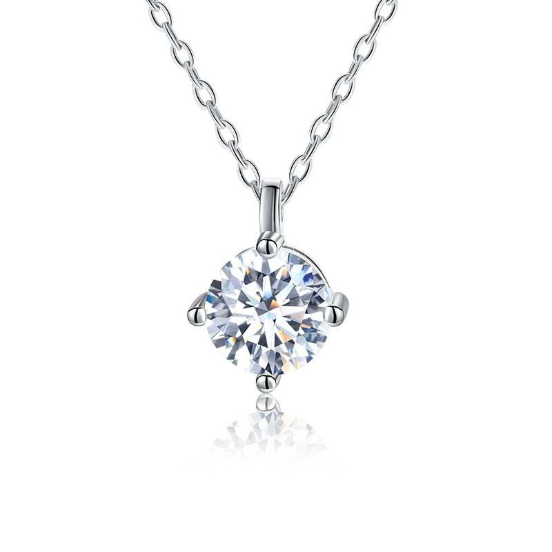 Casual Shiny Round Sterling Silver Gra Plating Inlay Moissanite Pendant Necklace
