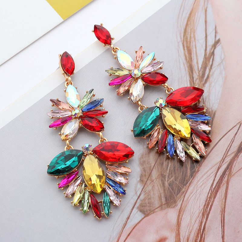 Retro Ethnic Style Flower Metal Plating Inlay Artificial Gemstones Women's Drop Earrings