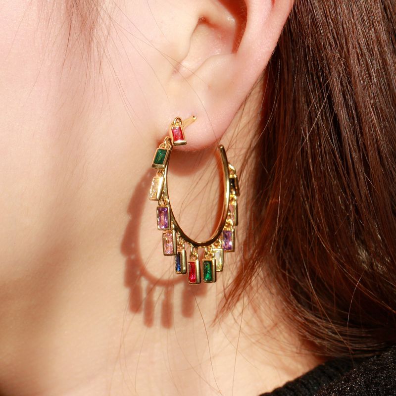 1 Pair Luxurious Lady Geometric Inlay Copper Zircon Drop Earrings