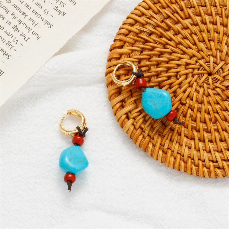 Rétro Marbre Turquoise Le Cuivre Placage Femmes Boucles D'oreilles