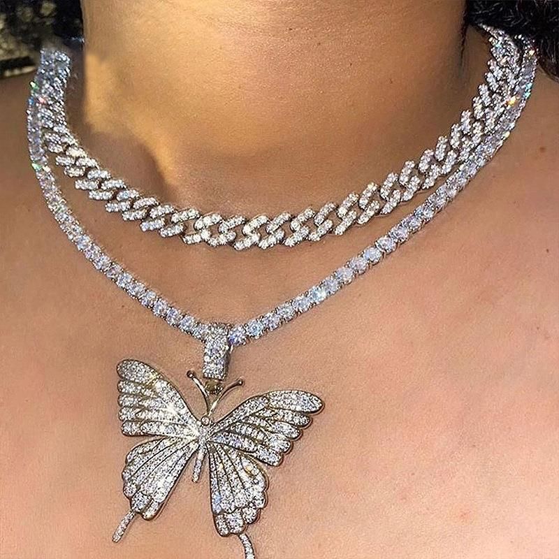 Estilo Clásico Mariposa Acero Inoxidable Enchapado Embutido Piedras Preciosas Artificiales Collares En Capas