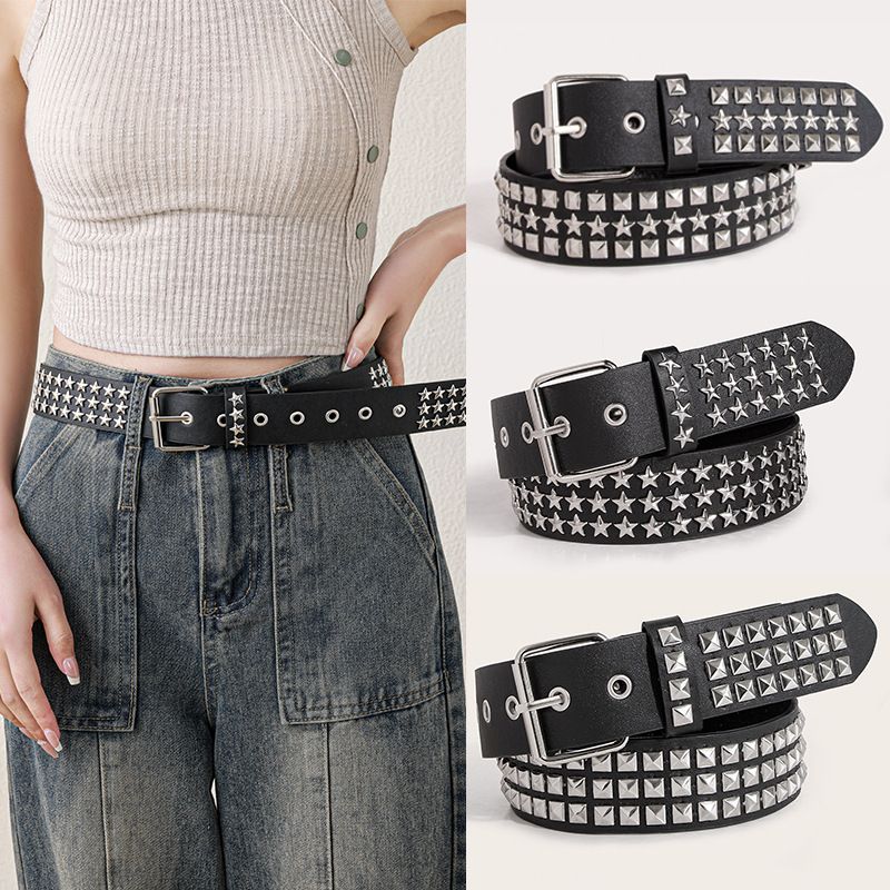 Punk Solid Color Pu Leather Iron Women'S Leather Belts