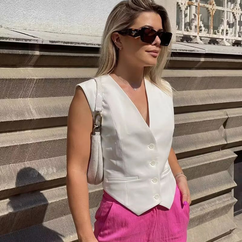 Women's Vest Sleeveless Tank Tops Pocket Streetwear Solid Color