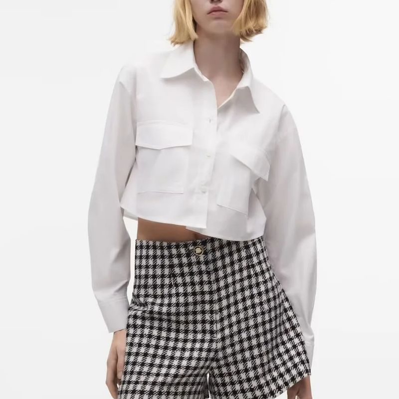 Women's Blouse Long Sleeve Blouses Double Pocket Streetwear Solid Color