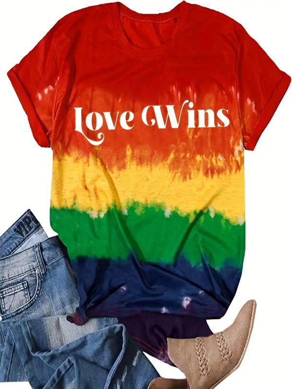Women's T-shirt Short Sleeve T-shirts Contrast Binding Casual Letter Gradient Color