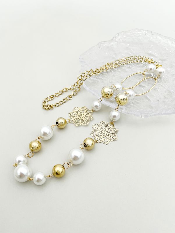304 Stainless Steel 14K Gold Plated Casual Hip-Hop Rock Pearl Plating Hollow Out Snowflake Long Necklace