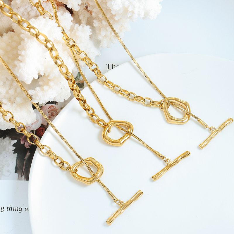 Einfacher Stil Geometrisch Titan Stahl Knebel Überzug 18 Karat Vergoldet Lange Halskette