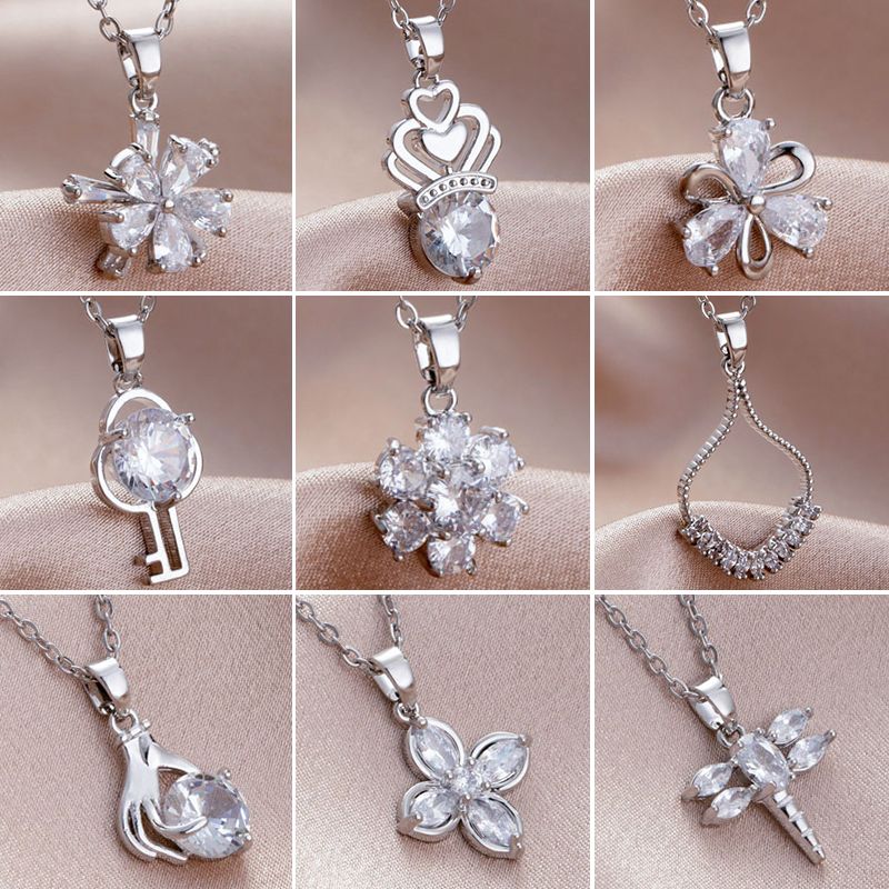 Stainless Steel Titanium Steel White Gold Plated Elegant Plating Inlay Flower Dragonfly Fish Tail Zircon Pendant Necklace