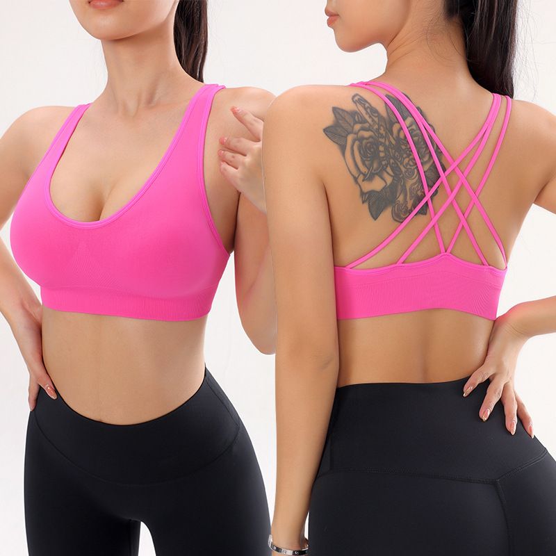 Simple Style Sports Solid Color Nylon Active Tops Bra
