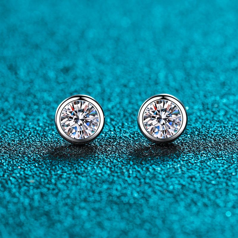 Simple Style Solid Color Sterling Silver Moissanite Zircon Ear Studs In Bulk