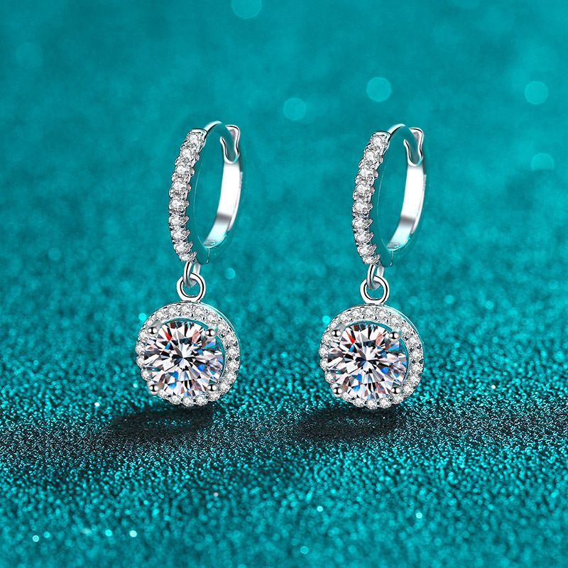 Luxueux Sucré Rond Argent Sterling Moissanite Zircon Boucles D'oreilles En Masse