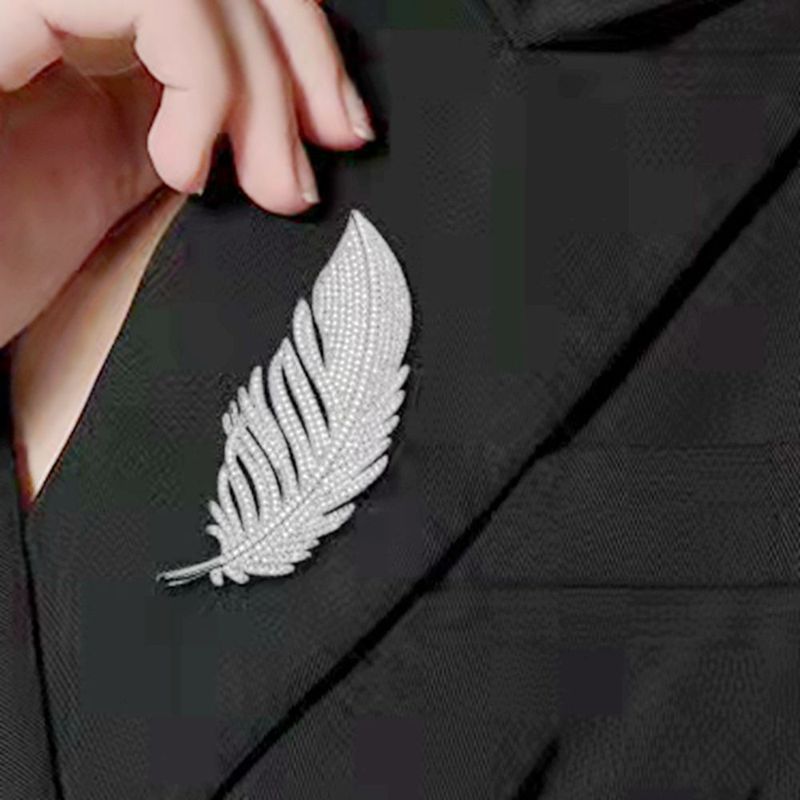 Elegant Feather Copper Inlay Zircon Unisex Brooches