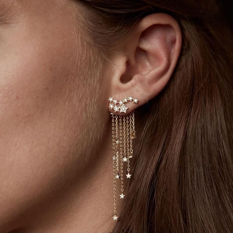 1 Pair Fairy Style Star Inlay Alloy Artificial Gemstones Drop Earrings