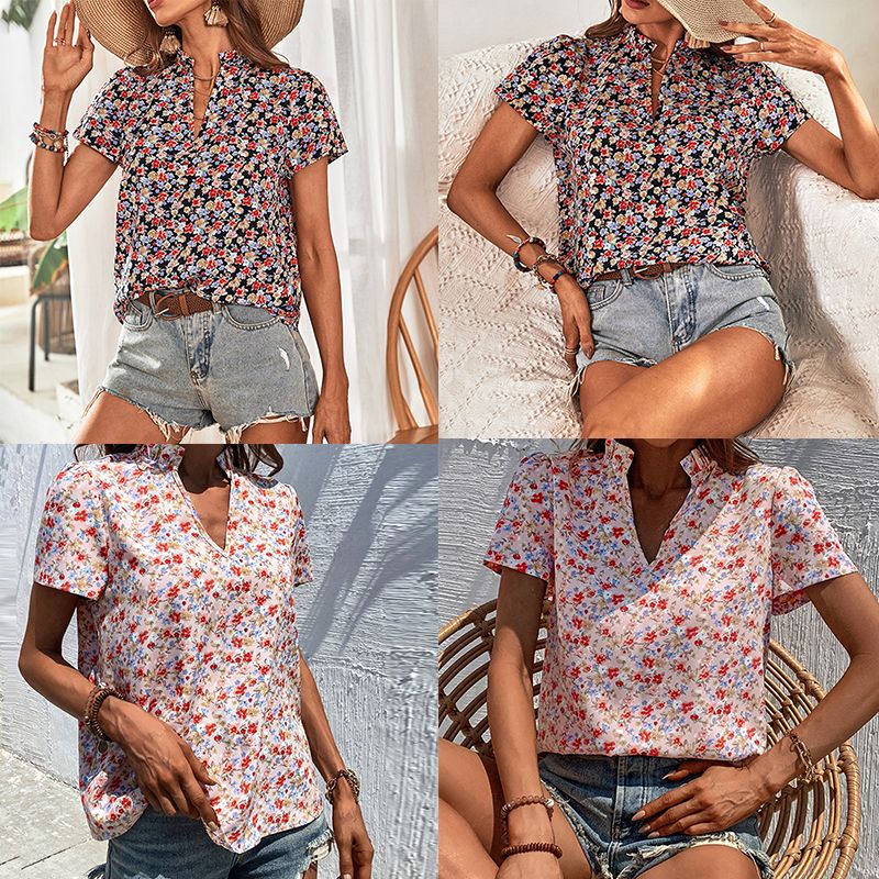 Mujeres Blusa Manga Corta Blusas Impresión Elegante Romántico Estilo Simple Floral Ditsy