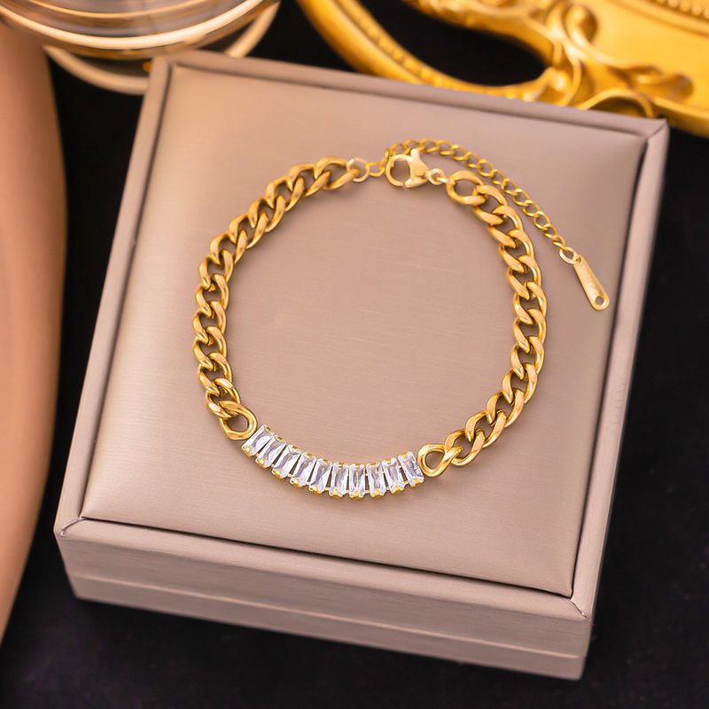 Simple Style Geometric 304 Stainless Steel 18K Gold Plated Artificial Rhinestones Bracelets In Bulk