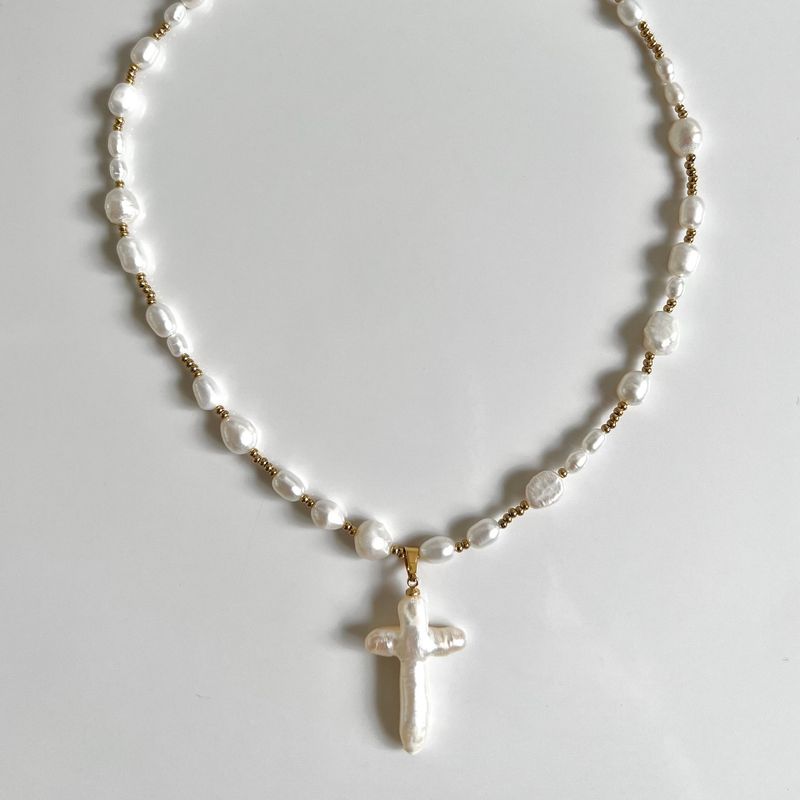 Pearl Iron Y2K Vintage Style Plating Cross Pendant Necklace